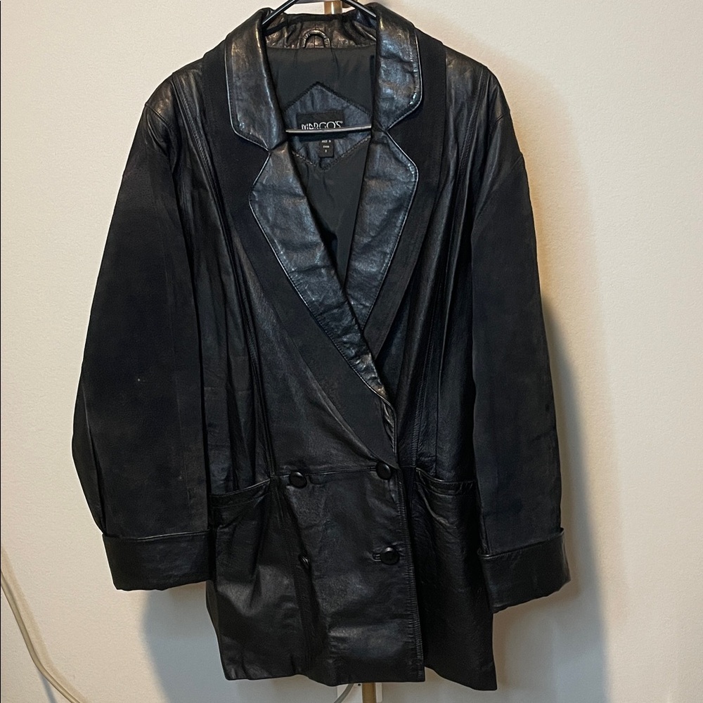 Margo’s Vintage Black Leather& Suede Double Breasted Oversized Coat women’s S - Picture 2 of 7